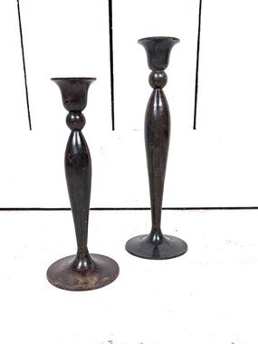 Solid brass pillar spindle candlesticks set
